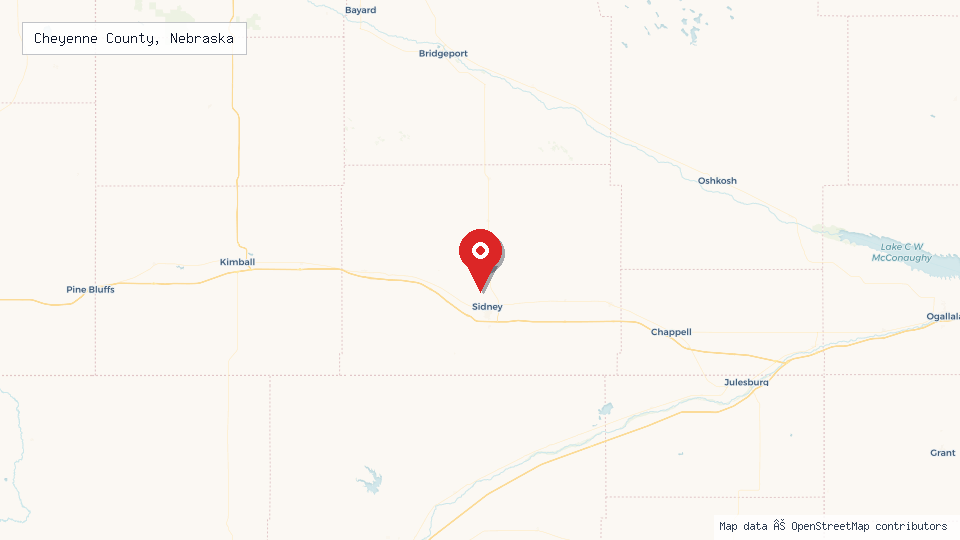 Street map of Cheyenne County, Nebraska with location pin