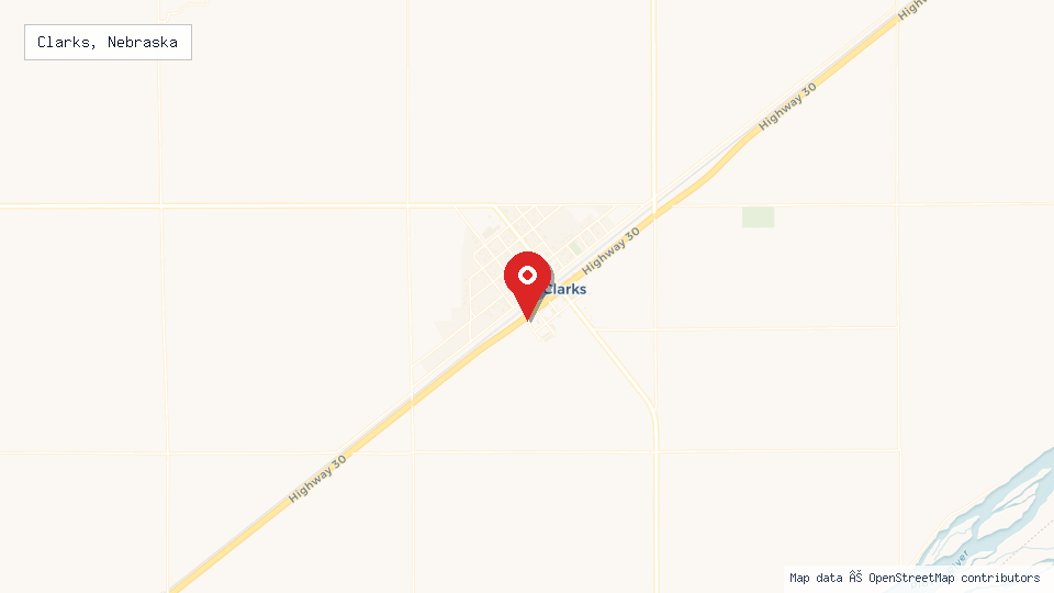 Street map of Clarks, Nebraska with location pin