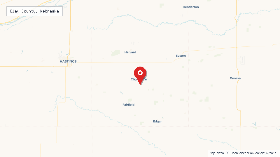 Street map of Clay County, Nebraska with location pin