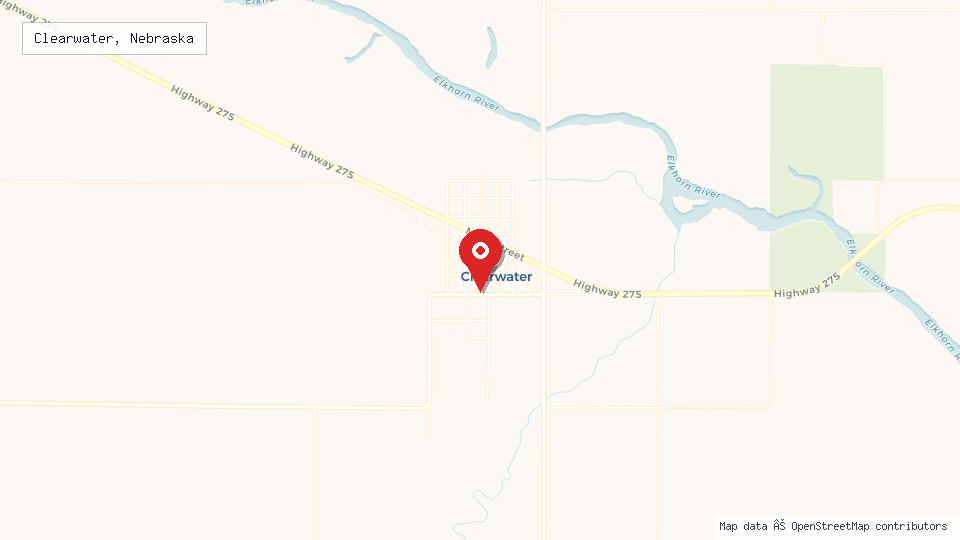 Street map of Clearwater, Nebraska with location pin