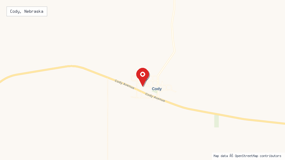 Street map of Cody, Nebraska with location pin