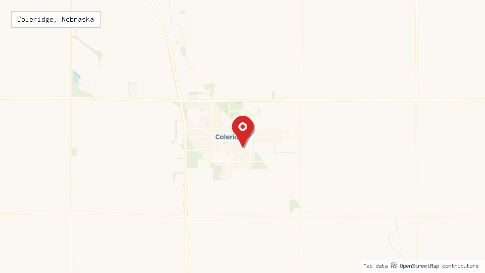 Street map of Coleridge, Nebraska with location pin