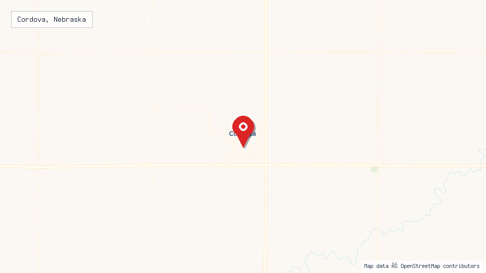 Street map of Cordova, Nebraska with location pin