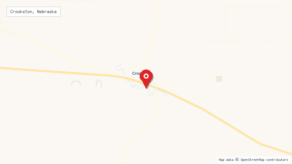 Street map of Crookston, Nebraska with location pin
