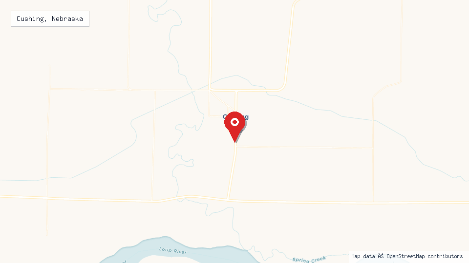 Street map of Cushing, Nebraska with location pin