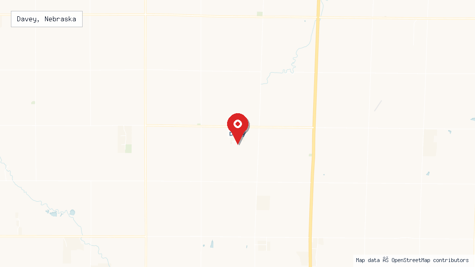 Street map of Davey, Nebraska with location pin