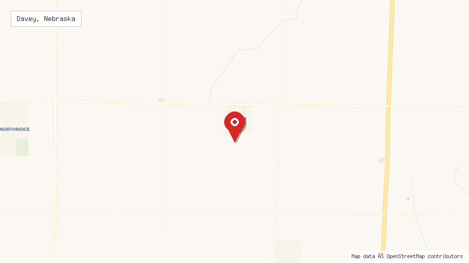 Street map of Davey, Nebraska with location pin