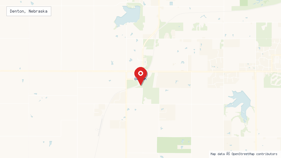 Street map of Denton, Nebraska with location pin