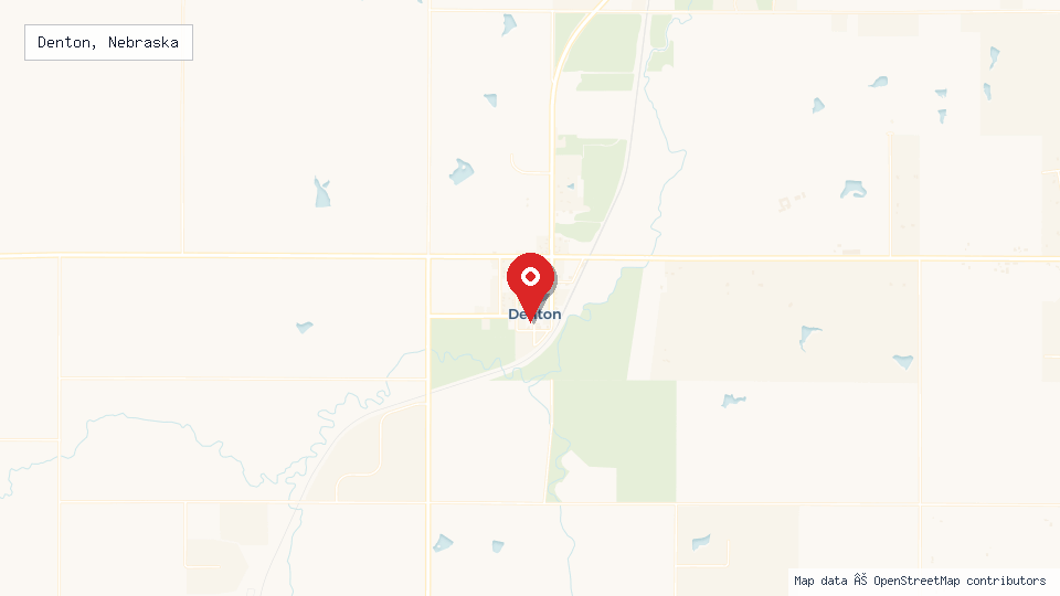 Street map of Denton, Nebraska with location pin