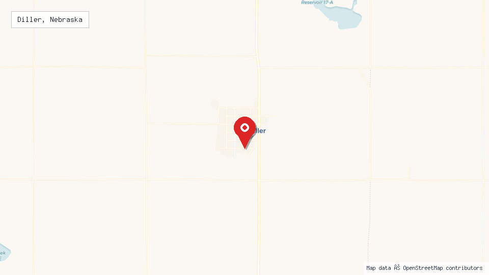 Street map of Diller, Nebraska with location pin