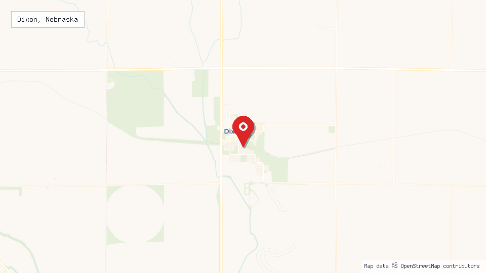 Street map of Dixon, Nebraska with location pin