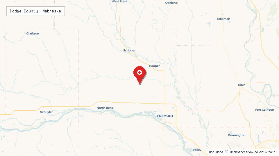 Street map of Dodge County, Nebraska with location pin