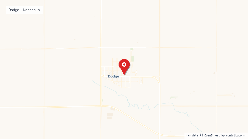 Street map of Dodge, Nebraska with location pin