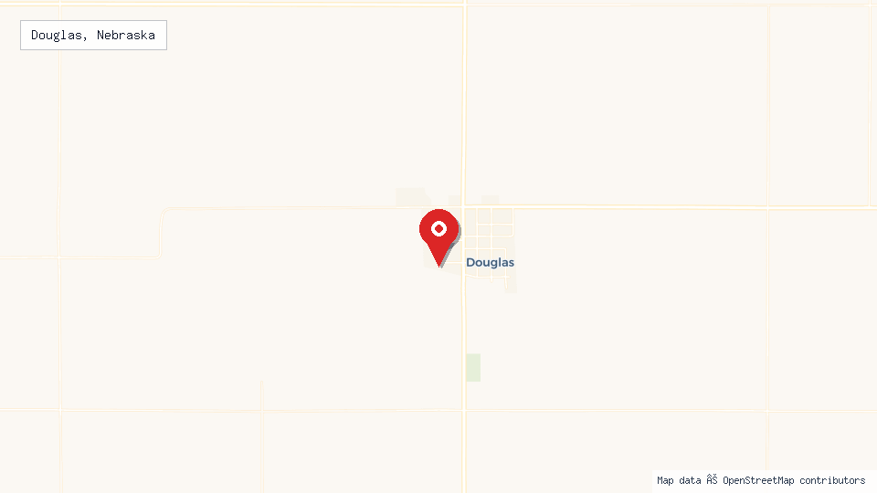 Street map of Douglas, Nebraska with location pin