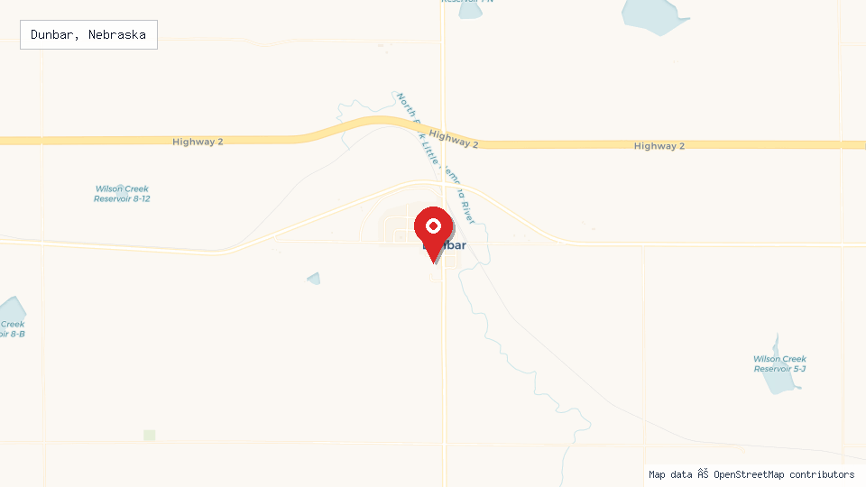Street map of Dunbar, Nebraska with location pin