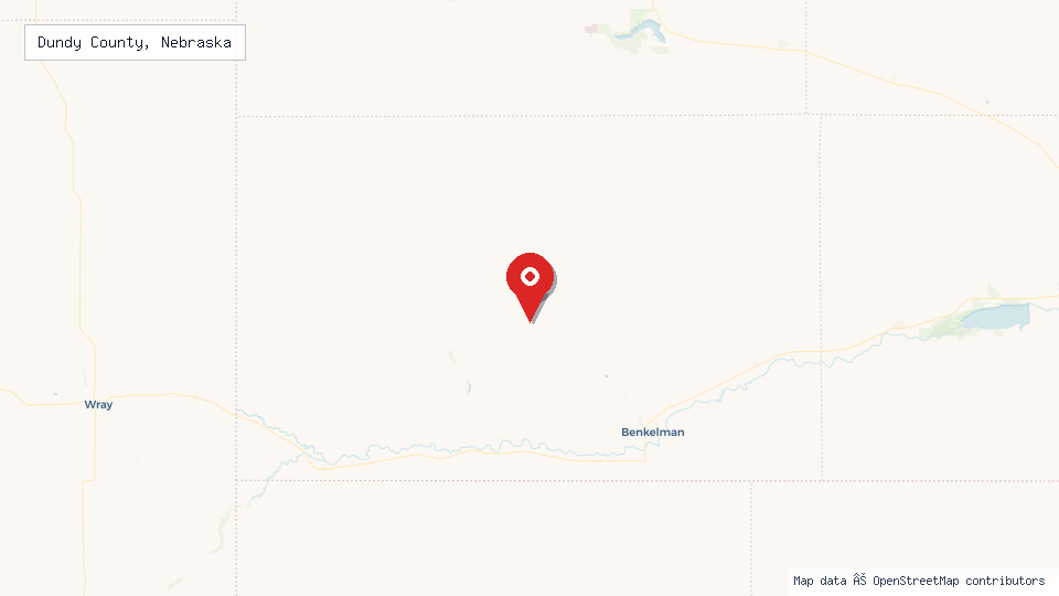 Street map of Dundy County, Nebraska with location pin
