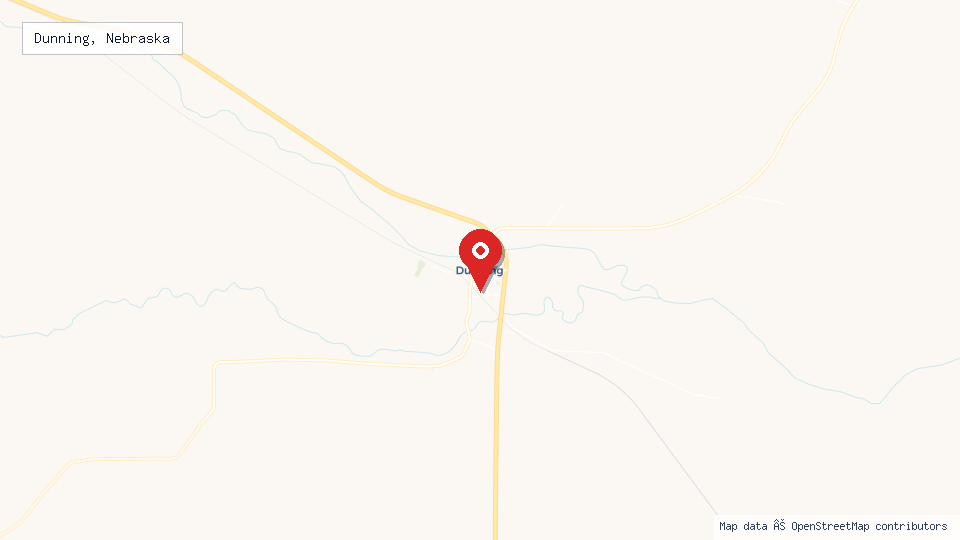 Street map of Dunning, Nebraska with location pin
