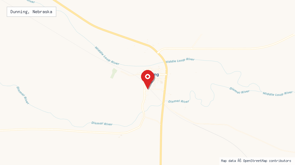 Street map of Dunning, Nebraska with location pin