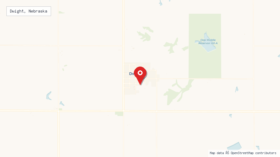 Street map of Dwight, Nebraska with location pin