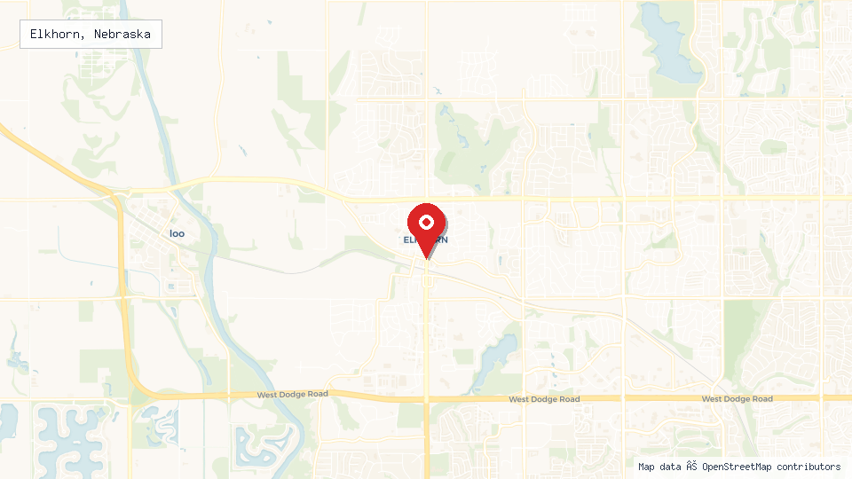 Street map of Elkhorn, Nebraska with location pin