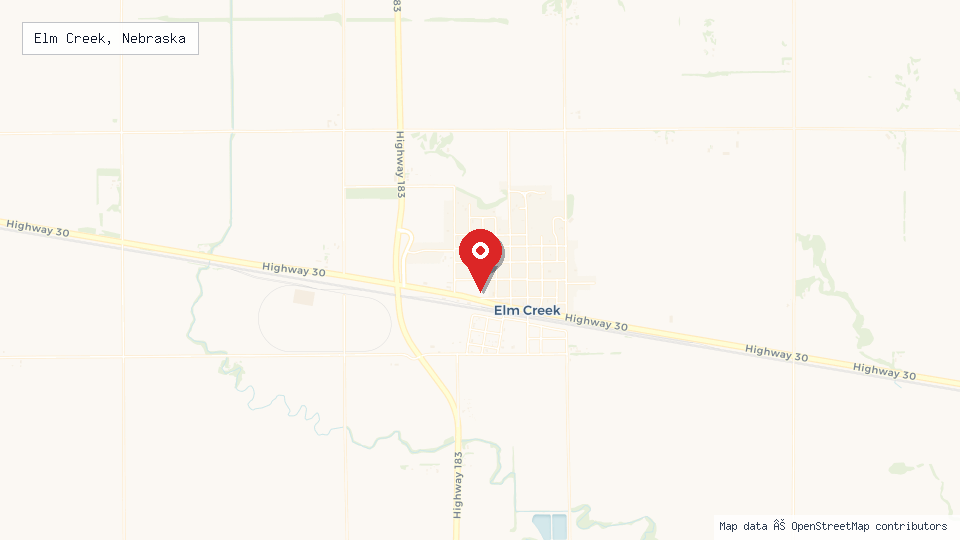 Street map of Elm Creek, Nebraska with location pin