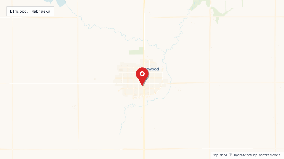 Street map of Elmwood, Nebraska with location pin