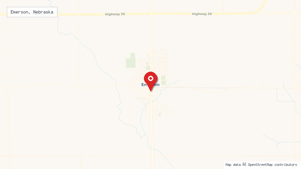 Street map of Emerson, Nebraska with location pin