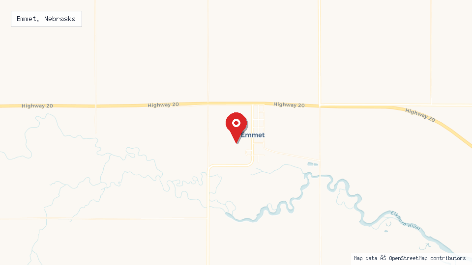 Street map of Emmet, Nebraska with location pin