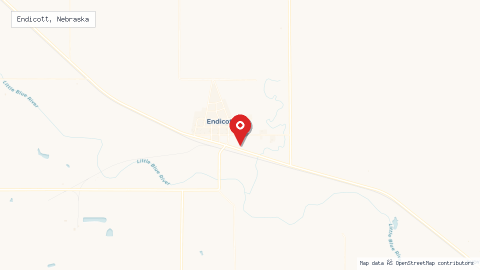 Street map of Endicott, Nebraska with location pin