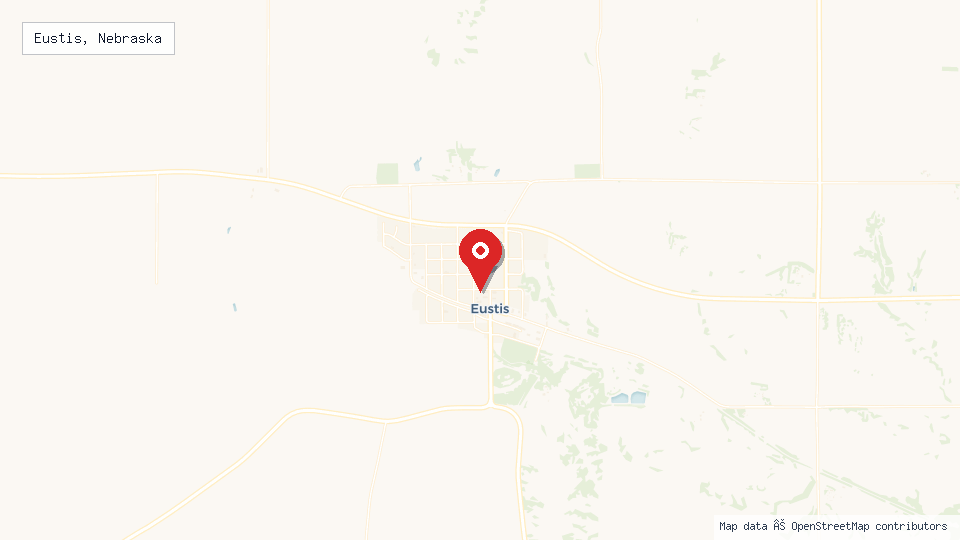 Street map of Eustis, Nebraska with location pin