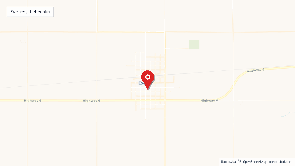 Street map of Exeter, Nebraska with location pin