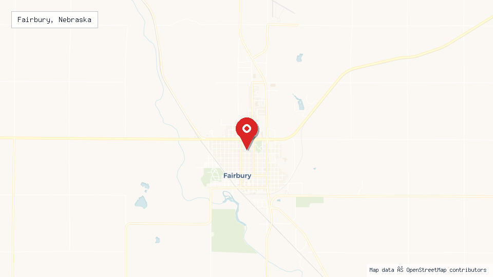 Street map of Fairbury, Nebraska with location pin