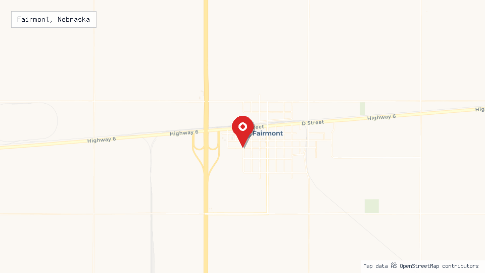 Street map of Fairmont, Nebraska with location pin