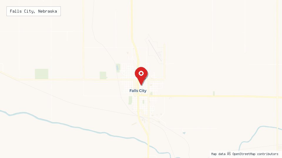 Street map of Falls City, Nebraska with location pin
