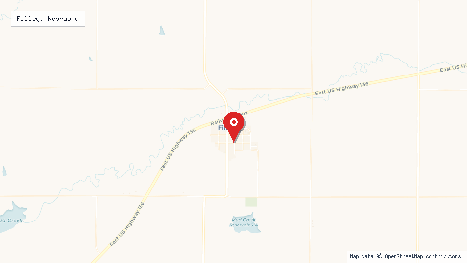 Street map of Filley, Nebraska with location pin