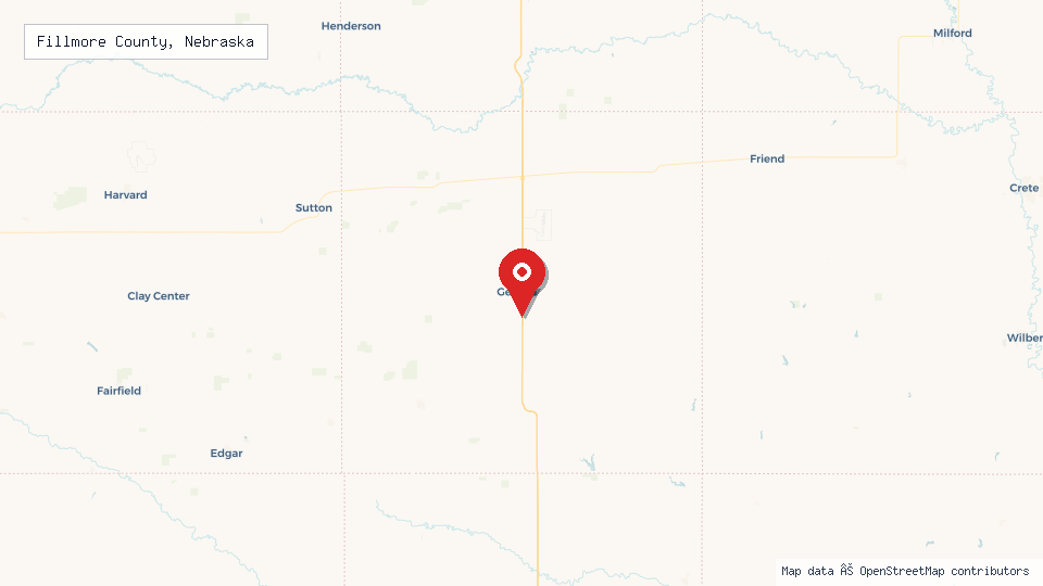 Street map of Fillmore County, Nebraska with location pin
