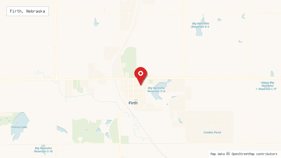 Street map of Firth, Nebraska with location pin