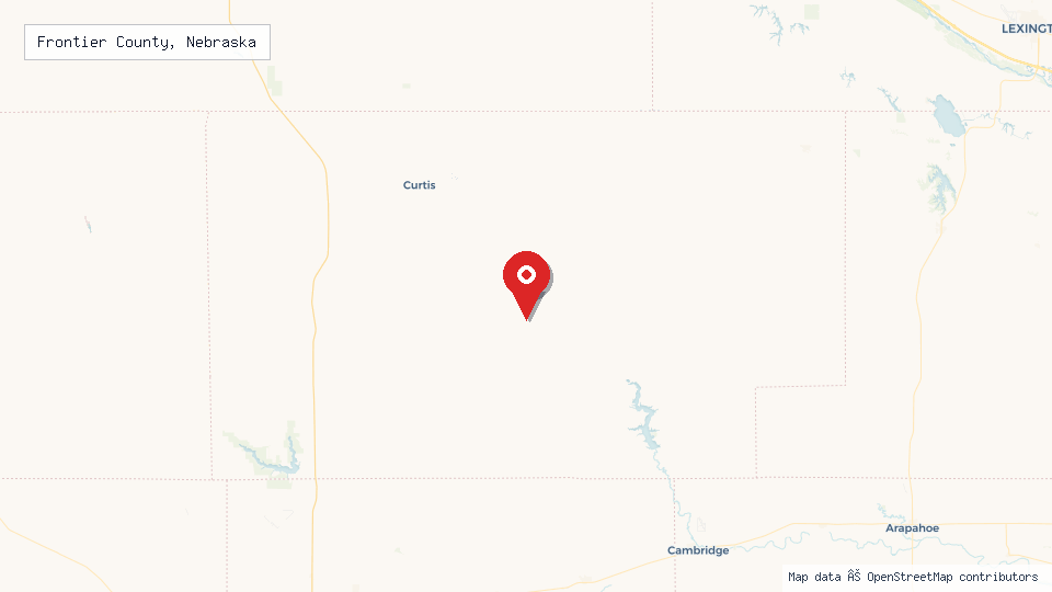 Street map of Frontier County, Nebraska with location pin