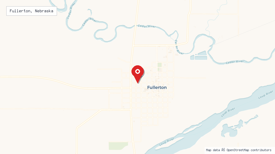 Street map of Fullerton, Nebraska with location pin