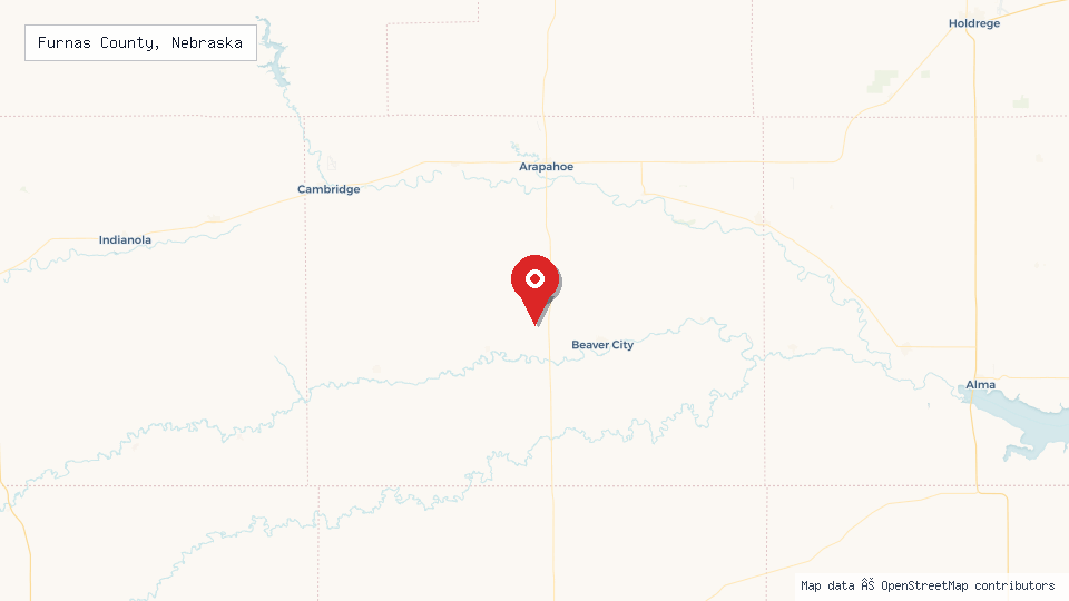 Street map of Furnas County, Nebraska with location pin