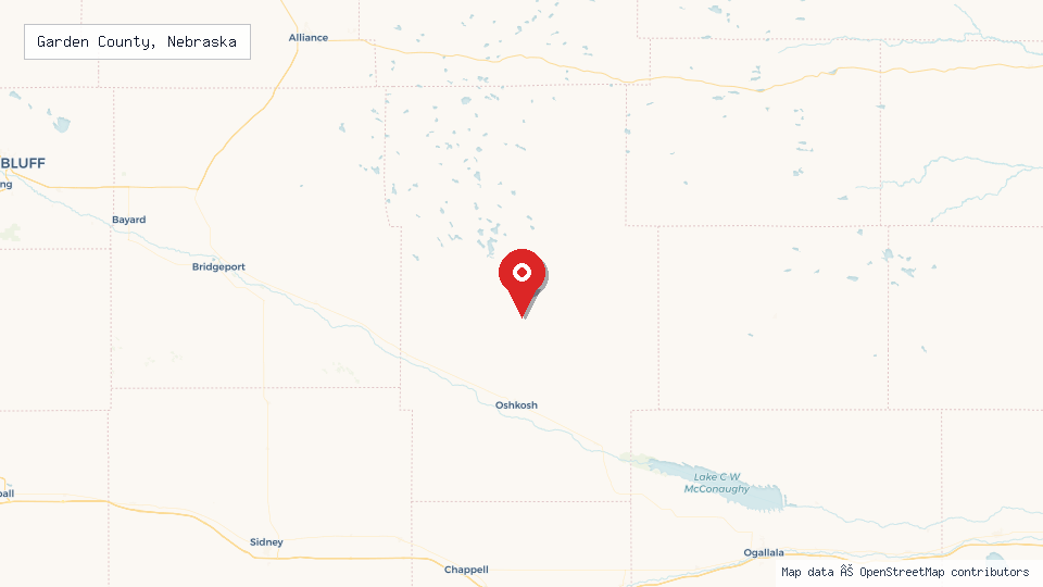 Street map of Garden County, Nebraska with location pin