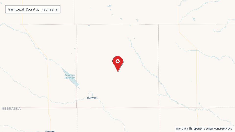 Street map of Garfield County, Nebraska with location pin