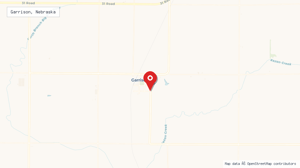 Street map of Garrison, Nebraska with location pin