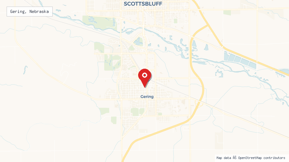 Street map of Gering, Nebraska with location pin