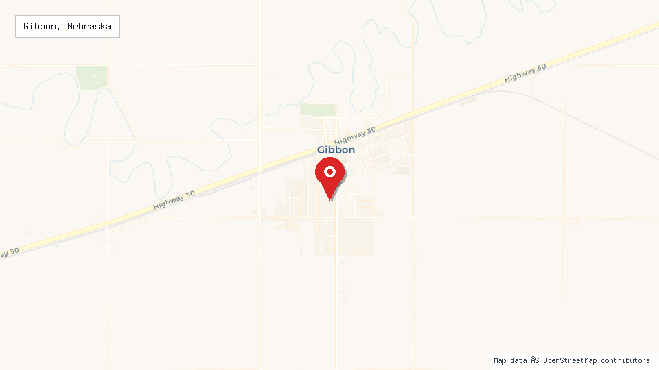 Street map of Gibbon, Nebraska with location pin
