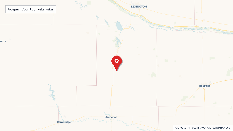 Street map of Gosper County, Nebraska with location pin
