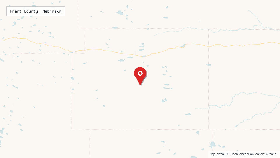 Street map of Grant County, Nebraska with location pin