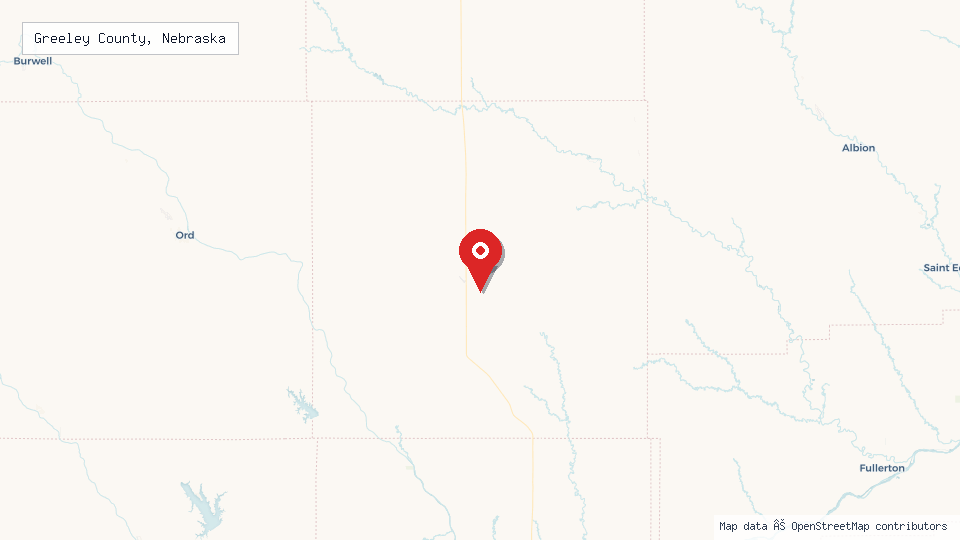 Street map of Greeley County, Nebraska with location pin