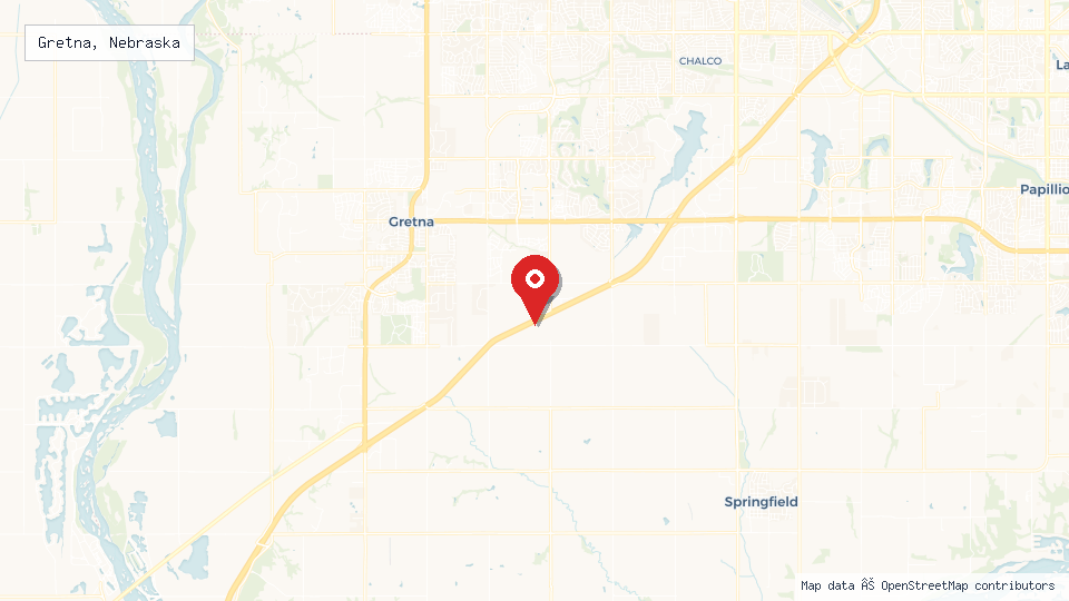 Street map of Gretna, Nebraska with location pin