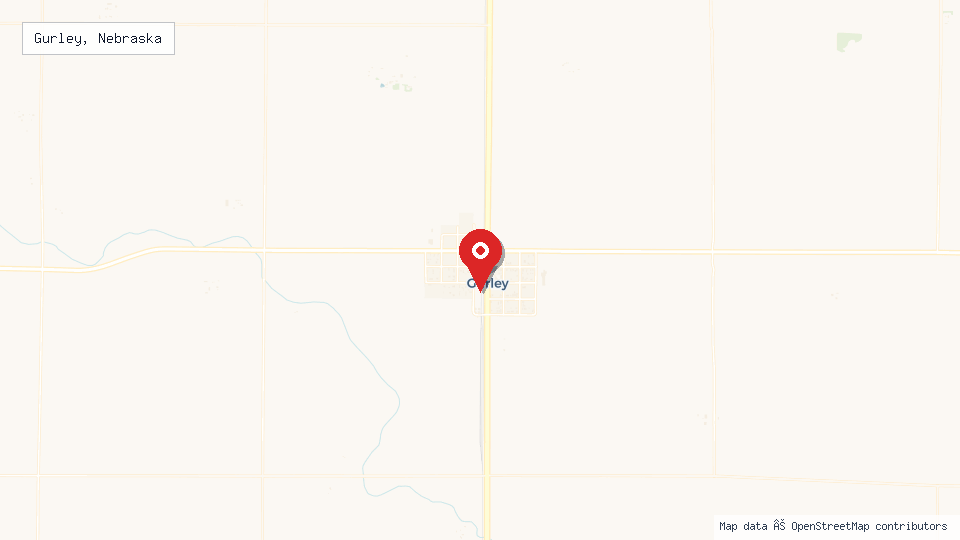Street map of Gurley, Nebraska with location pin
